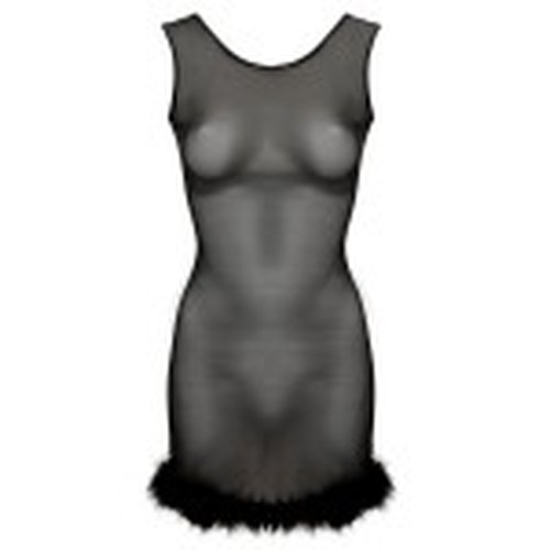 Escora Hauchzartes Negligee Kleid mit Federrock und V-Ausschnitt Schwarz XS (36)