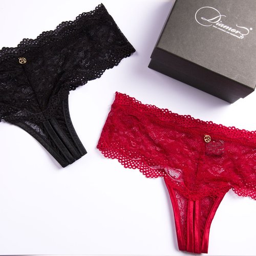 Escora String Panty Ouvert Geschenkset in Rot/Schwarz XXS (34)